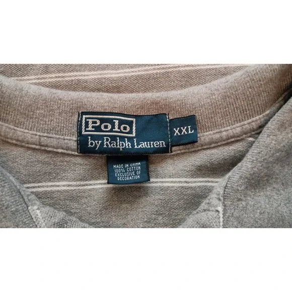 Polo Ralph Lauren Mens XXL Gray Striped Polo Shirt Short Sleeve Cotton Classic - Picture 5 of 7